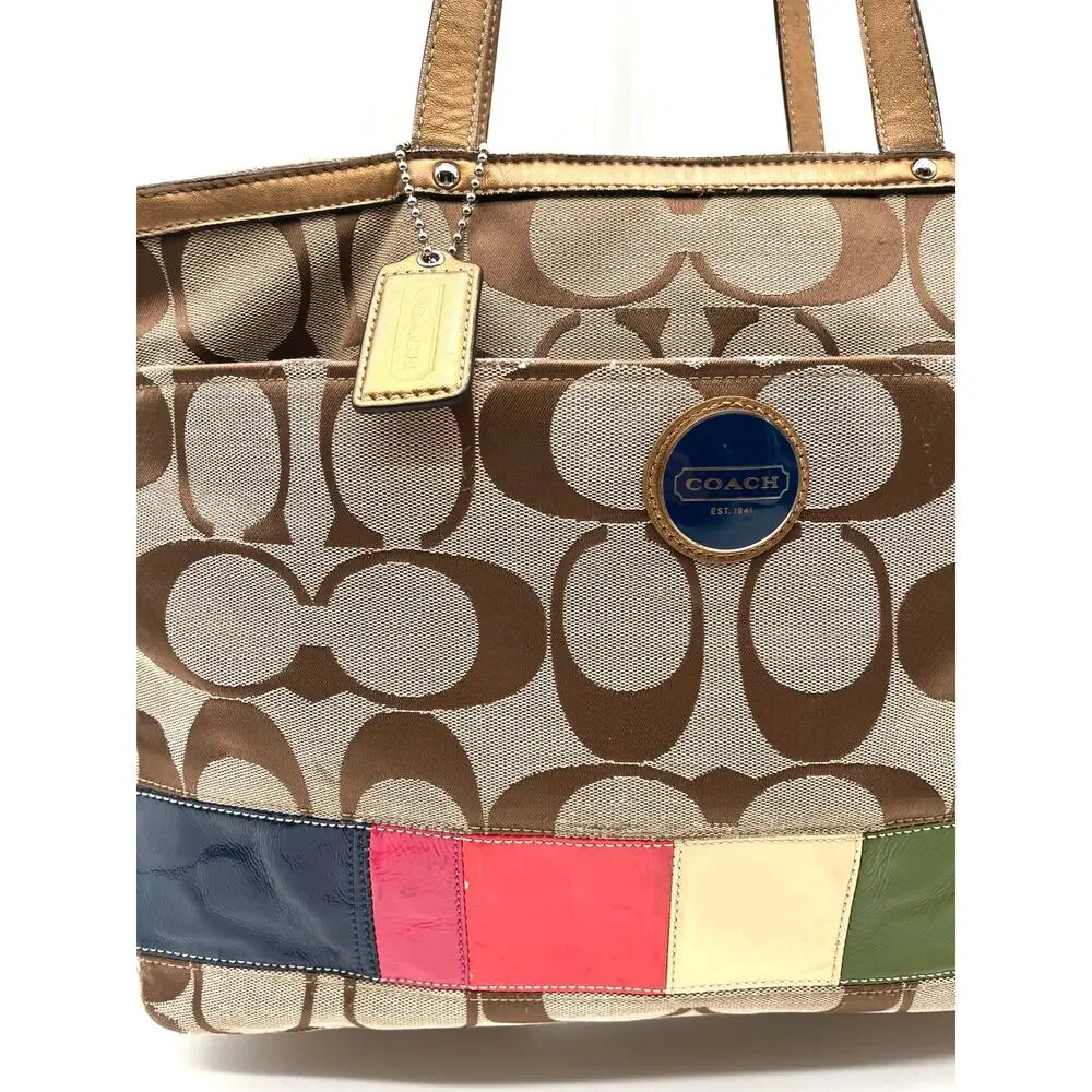 Coach Signature Brown and Tan Travel/Diaper Bag with Navy changing pad